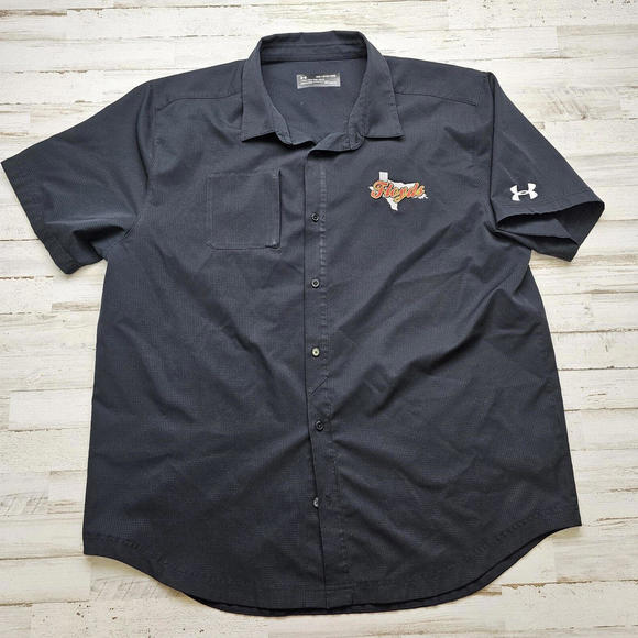Under Armour Mens Black Heatgear Button Up Short Sleeve Shirt Size 2XL Floyds TX - Picture 1 of 6